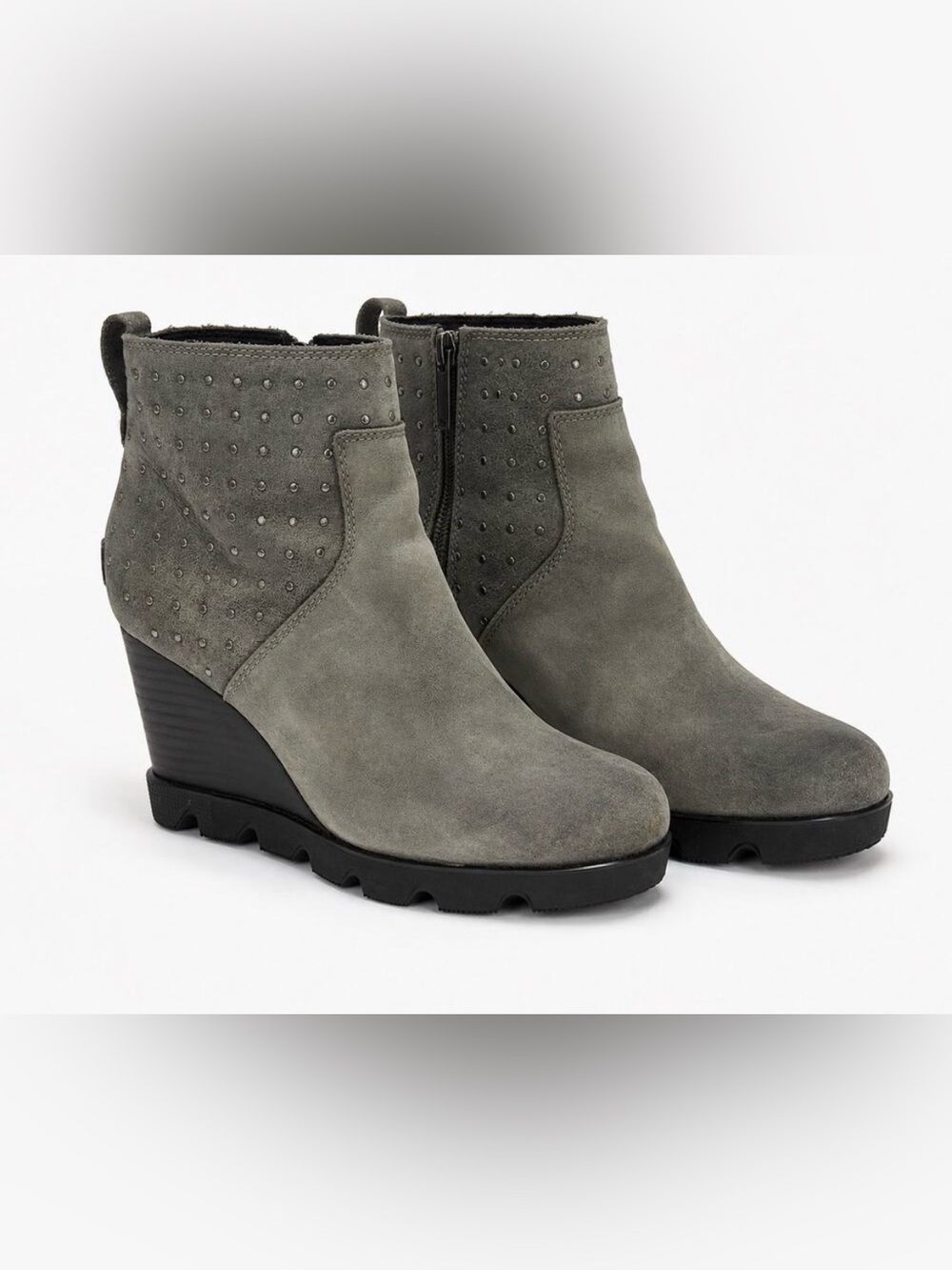Sorel Gray Suede Studded Wedge Ankle Boots
